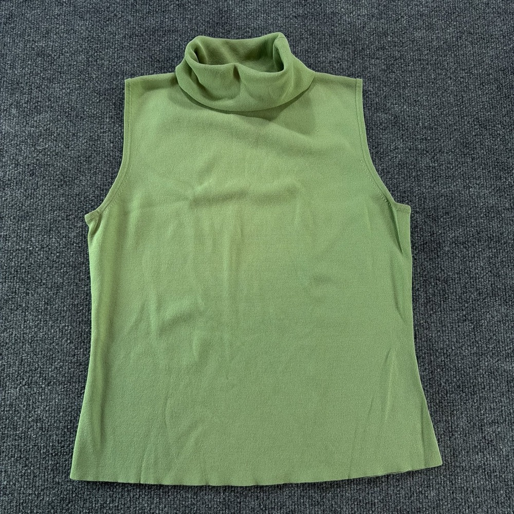 Scott Taylor Womens Sleeveless Turtleneck Sweater Lime Green Knit Top XL Casual
